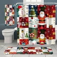 Christmas Patchwork Shower Curtain Set with Snowman Santa Claus and