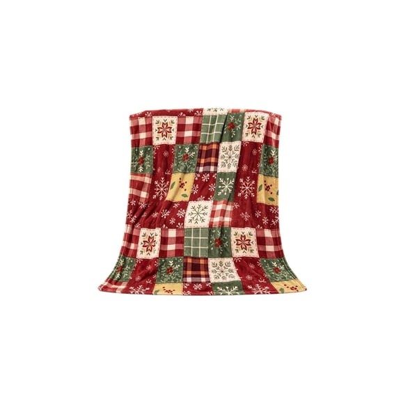 Christmas Patchwork Snowflake Flannel Throw Blanket, Soft Quilted-Look Winter Fleece for Sofa Bed, 39.37 x 59.06 Inches