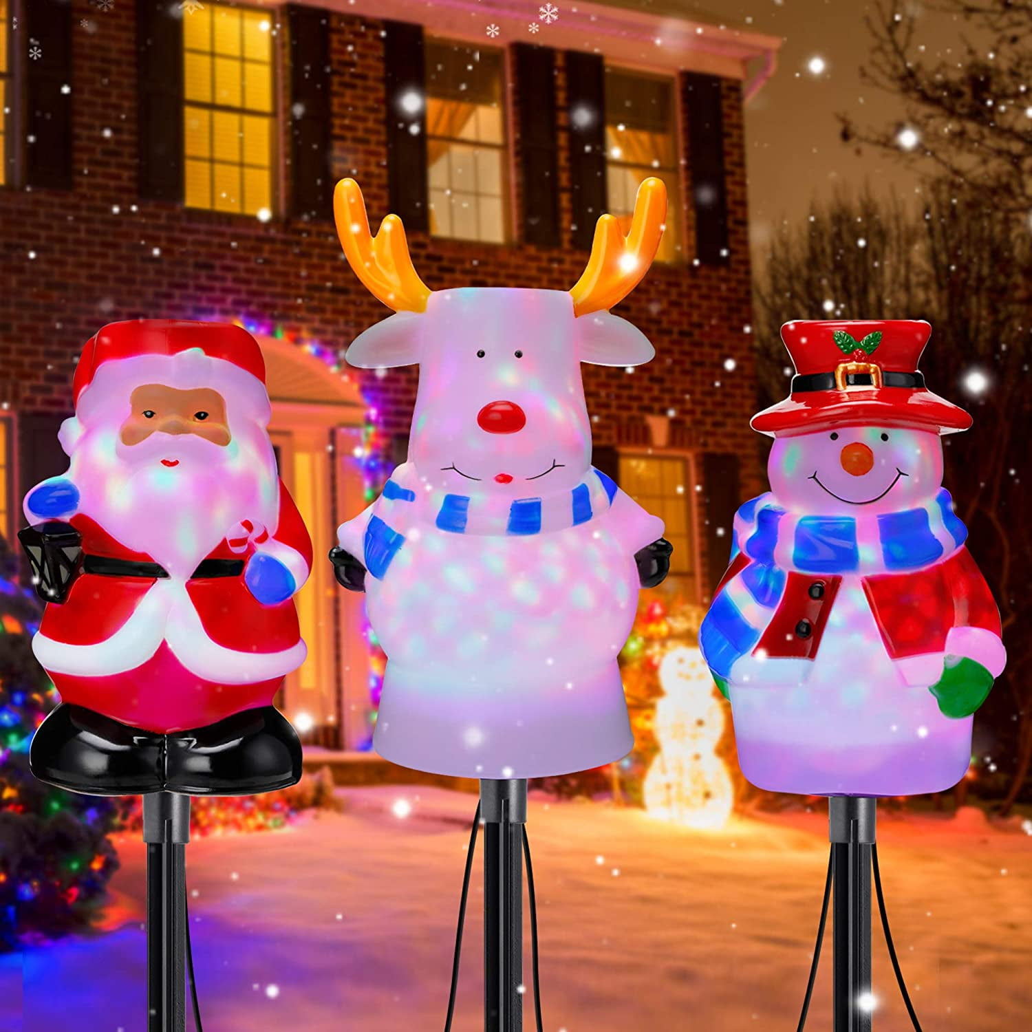 Christmas Pathway Lights Markers with Rotating Light Cute 3D Shape 3