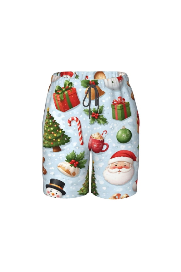 Christmas Pattern Beach Pants Teen Shorts with Mesh Lining and Drawstring