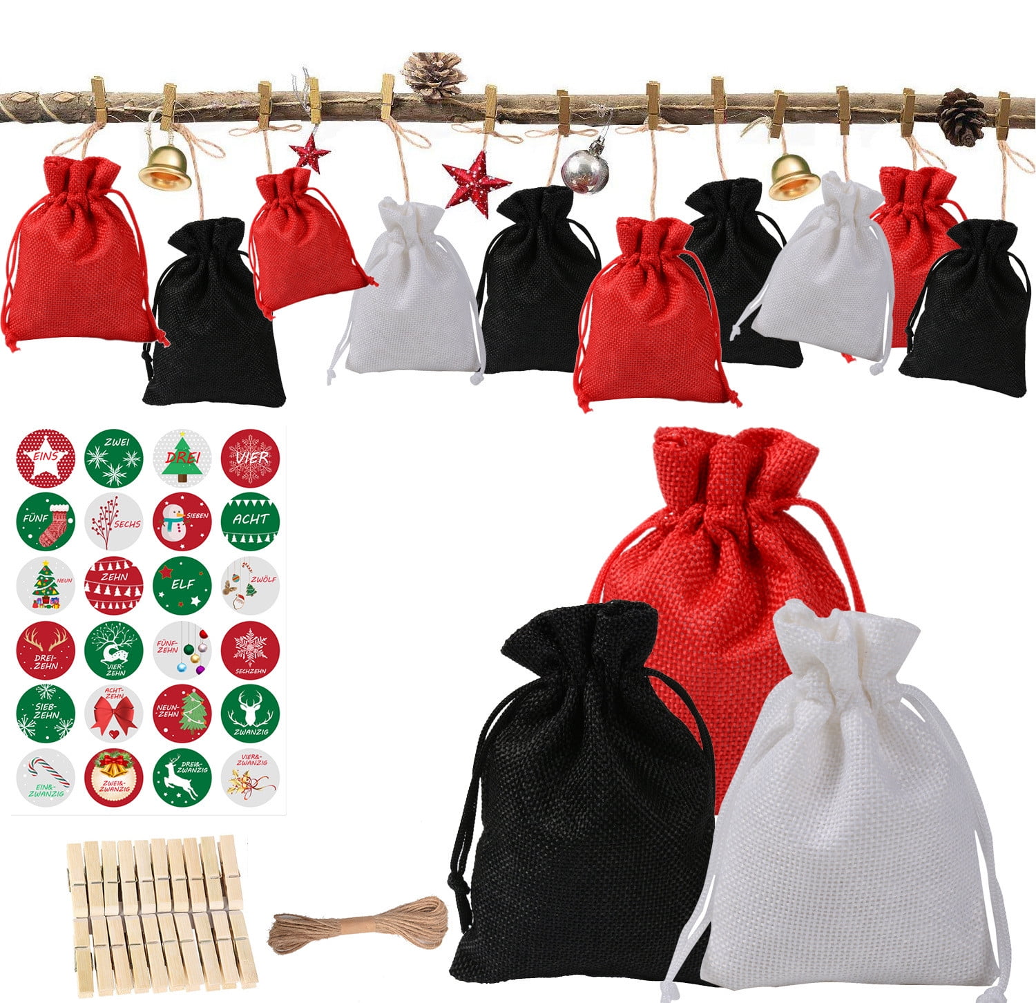 Christmas Pattern Candy Bag 1-24 Advent Calendar Bundle Linen Gift Bag ...