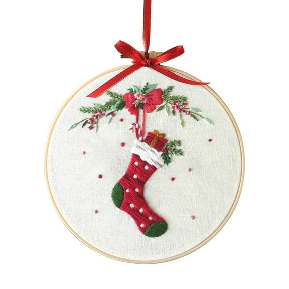 Christmas Pattern Embroidery Kits with 8 inch Hoop Needle Craft Kit Cross Stitch Kits for Beginners