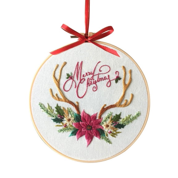 Christmas Pattern Embroidery Kits with 8 inch Hoop Needle Craft Kit Cross Stitch Kits for Beginners