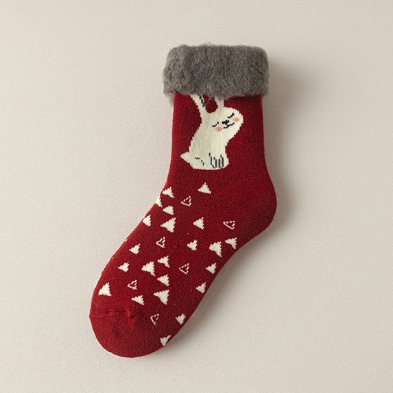 Christmas Pattern Fleece Cuff Knit Mid‑Calf Socks for Men & Women, Multistyle Thick Warm Socks, Cozy Thermal Socks for Indoor Sleeping and All Day Home Leisure Time