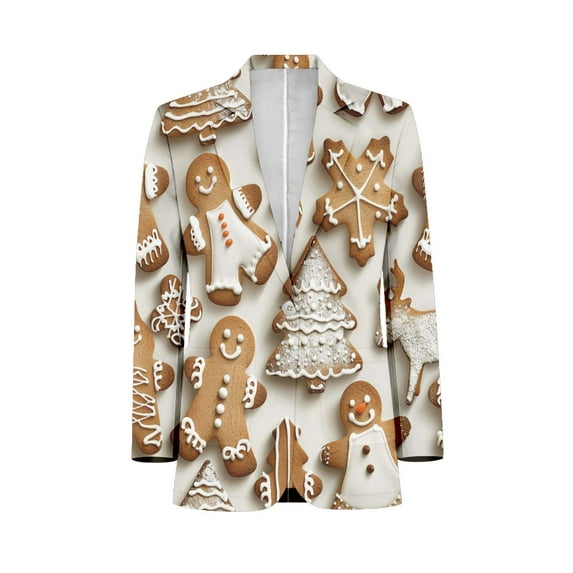 Christmas Pattern Of Gingerbread Cookies Customized Men's Suits full man Shawl Collar Gentleman Suits for Wedding Business