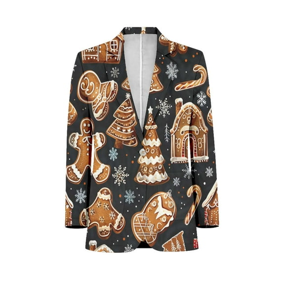 Christmas Pattern Of Gingerbread Cookies Men Blazers Slim Clothing Summer Jacket Man Oversize Daily Suits Tops