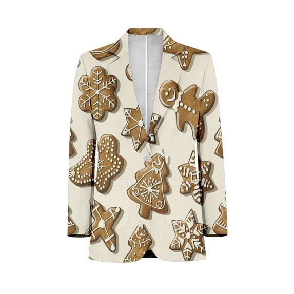 Christmas Pattern Of Gingerbread Cookies Men's Suit Blazer Casual Party Wear Slim Fit Suit Jacket Fashionable Luxury British Style Men Suit Coat