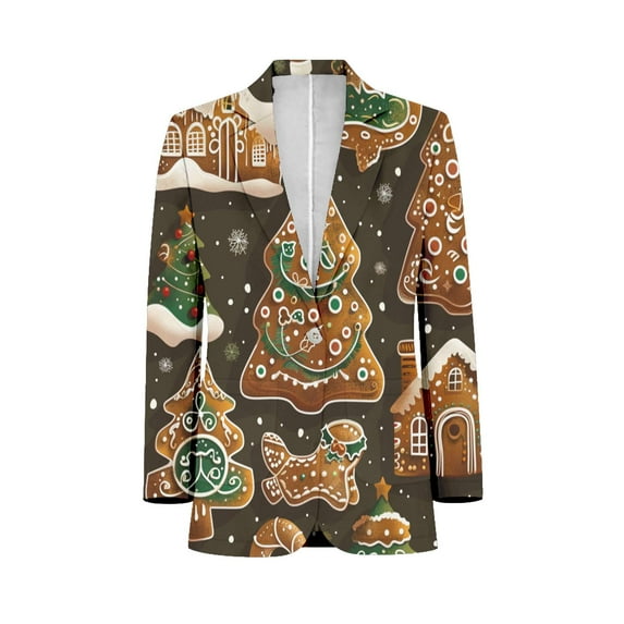 Christmas Pattern Of Gingerbread Cookies Men's Suit Blazer Casual Party Wear Slim Fit Suit Jacket Fashionable Luxury British Style Men Suit Coat