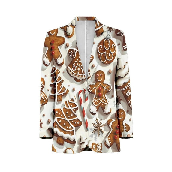 Christmas Pattern Of Gingerbread Cookies Men's Suit Blazer Casual Party Wear Slim Fit Suit Jacket Fashionable Luxury British Style Men Suit Coat