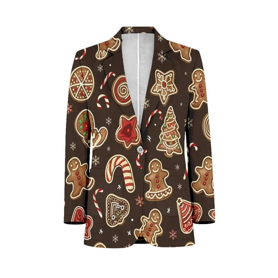 Christmas Pattern Of Gingerbread Cookies Mens Suits Shawl Collar Slim Fit Suit Mens Groom Jacket Tuxedos for Wedding Dress Evening
