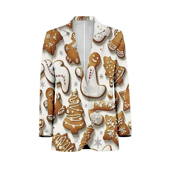 Christmas Pattern Of Gingerbread Cookies Mens Suits Shawl Collar Slim Fit Suit Mens Groom Jacket Tuxedos for Wedding Dress Evening