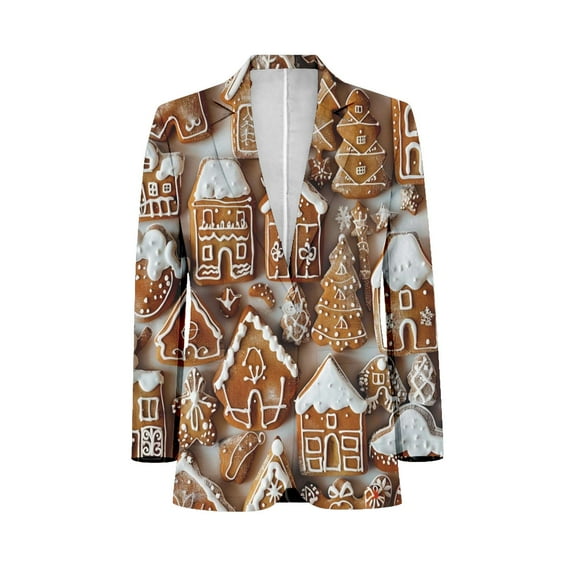 Christmas Pattern Of Gingerbread Cookies Mens Suits Shawl Collar Slim Fit Suit Mens Groom Jacket Tuxedos for Wedding Dress Evening