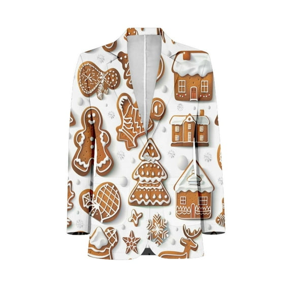 Christmas Pattern Of Gingerbread Cookies Mens Suits Shawl Collar Slim Fit Suit Mens Groom Jacket Tuxedos for Wedding Dress Evening