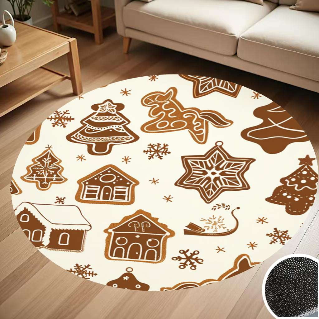 Christmas Pattern Of Gingerbread Cookies Round Carpet Living Room ...