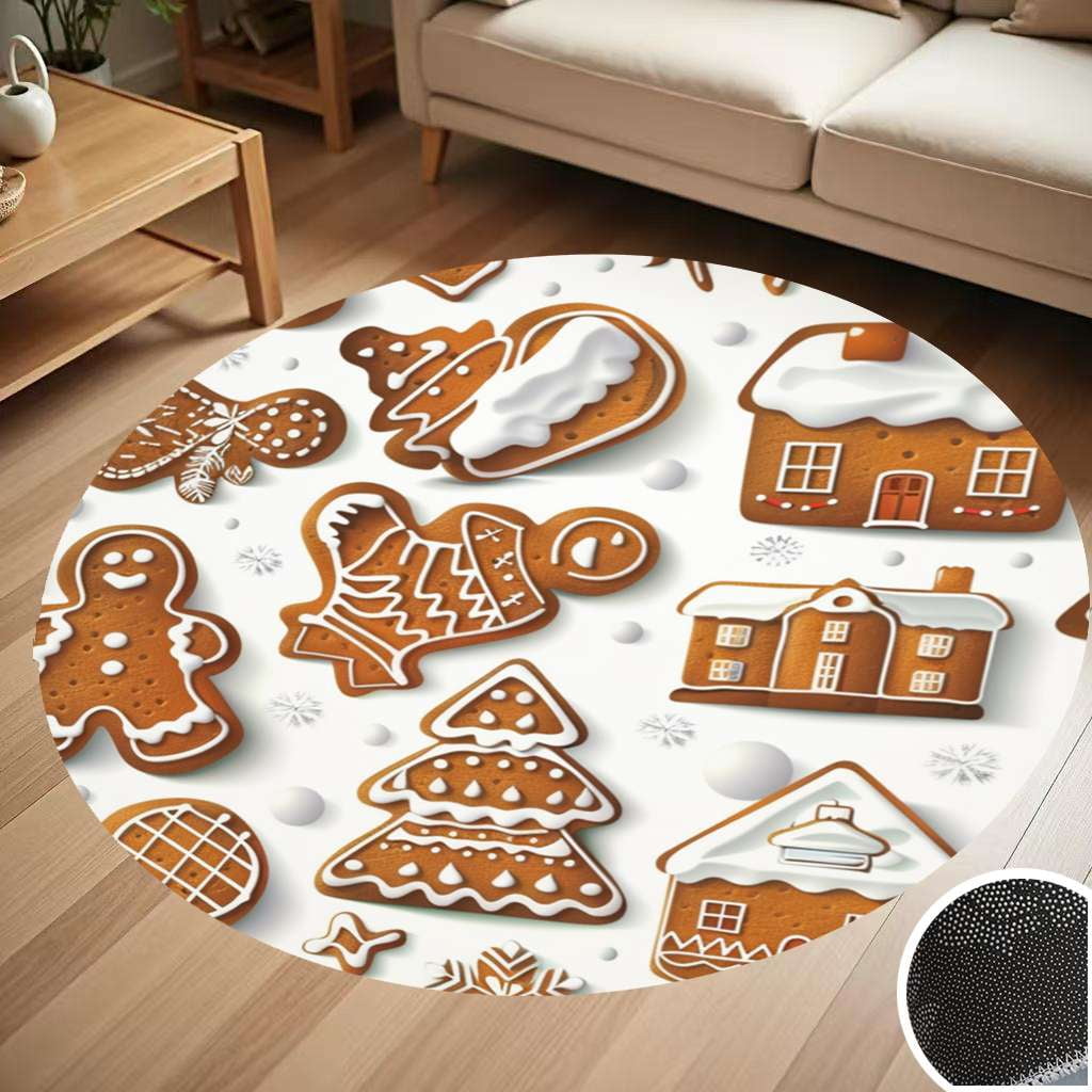 Christmas Pattern Of Gingerbread Cookies Round Carpet Living Room ...