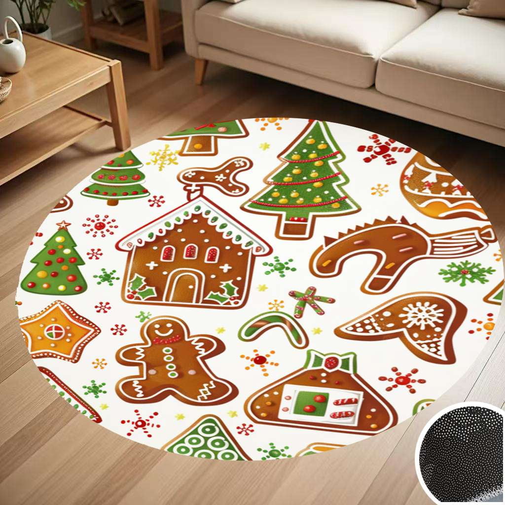 Christmas Pattern Of Gingerbread Cookies Round Carpet Living Room ...