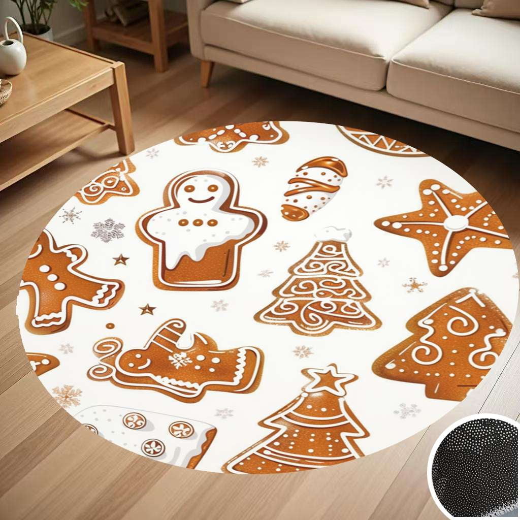 Christmas Pattern Of Gingerbread Cookies Round Carpet Living Room ...