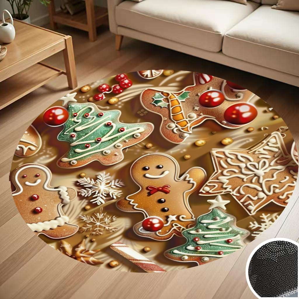 Christmas Pattern Of Gingerbread Cookies Round Carpet Living Room ...