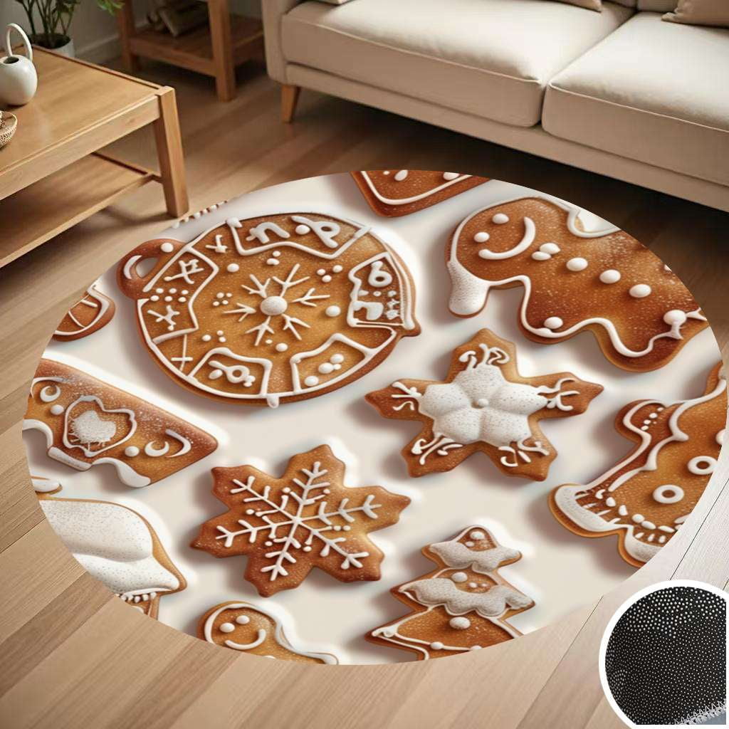 Christmas Pattern Of Gingerbread Cookies Round Carpet Living Room ...