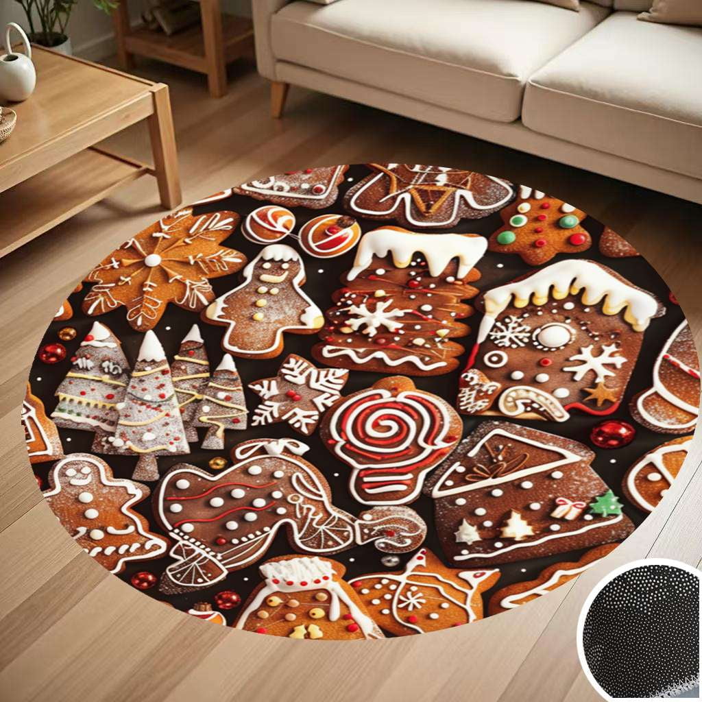Christmas Pattern Of Gingerbread Cookies Round Carpet Living Room ...