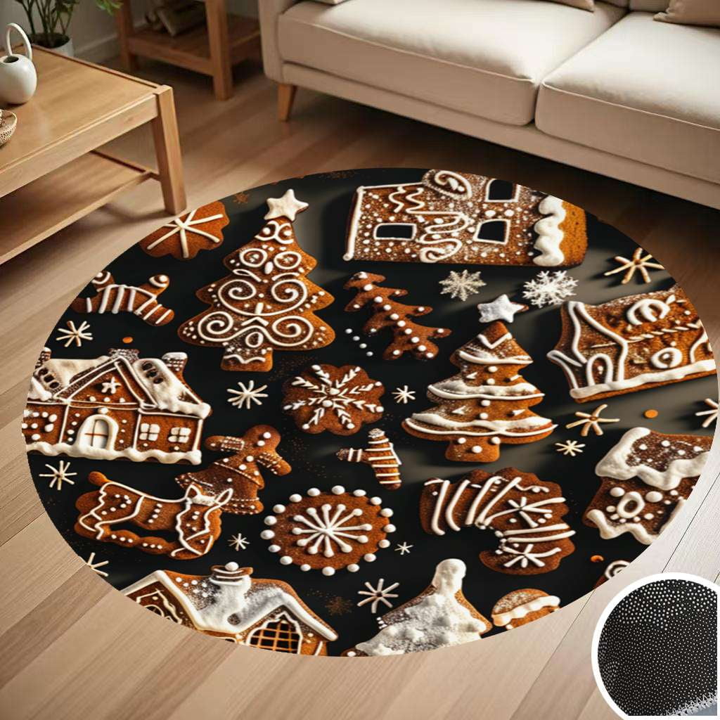 Christmas Pattern Of Gingerbread Cookies Round Carpet Living Room ...