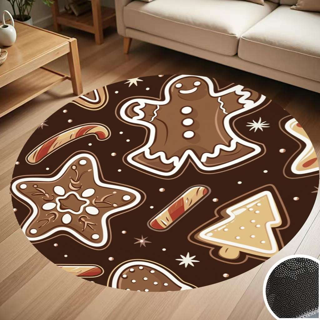 Christmas Pattern Of Gingerbread Cookies Round Carpet Living Room ...