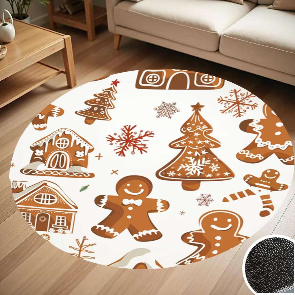 Christmas Pattern Of Gingerbread Cookies Round Carpet Living Room ...