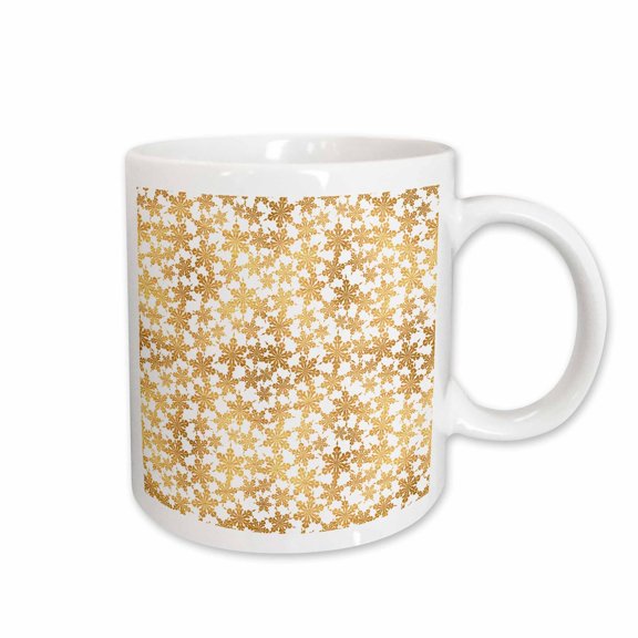 3drose, Christmas Pattern of Golden Yellow Snowflakes on White Background, 15oz Mug