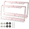 thumbnail image 1 of Christmas Pattern Pink License Plate Frame - 2 Pack Universal Stainless Steel License Plate Holder with Screws & Chrome Caps, 2 Holes Car License Plate Cover for US Vehicles Home Decor, 1 of 7