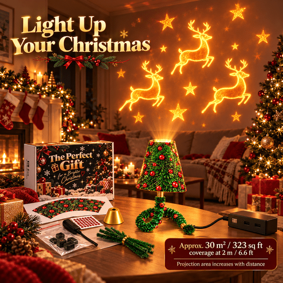 Christmas Pattern Projection Lamp with 6 Designs, USB Powered Tabletop ...