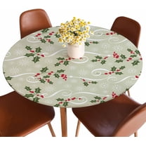 Christmas Pattern Round Table Cloth Cover Snowflake Red Berry Leaves Winter Green Tablecloth for Indoor Outdoor Picnic Party Fit for 40"-44" Round Tables
