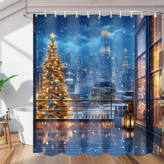 Christmas Pattern Shower Curtain for Bathroom Shower Curtain Set with 12 Hooks Waterproof Fabric Bath Curtain for Bathtub Restroom Decor, 72 X 72 in