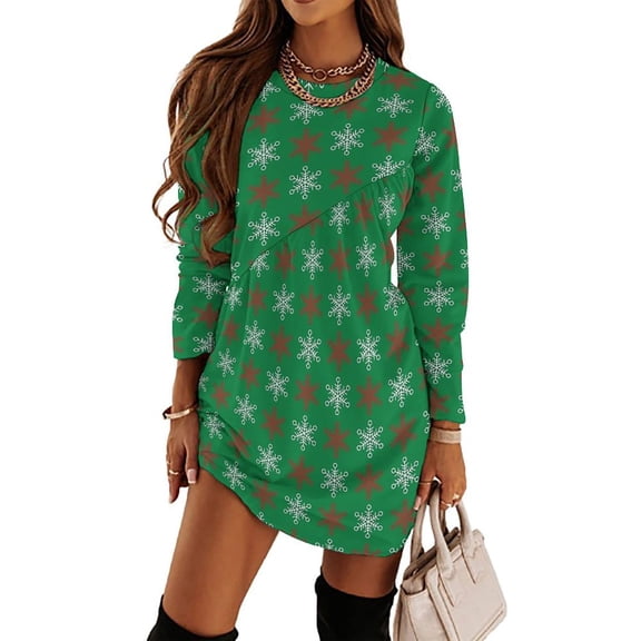 Christmas Pattern Snowflakes Red Green Christmas Loose Dress Evening Dress Summer Dresses for Women Luxury Dress Long Sleeved Dress