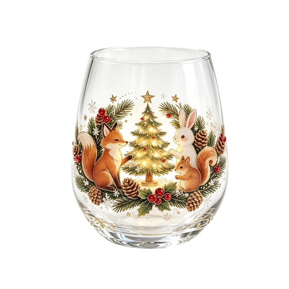 Christmas Pattern Stemless Glass Tumbler, Festive Holiday Drinking Glass Cups for Hot & Cold Drinks