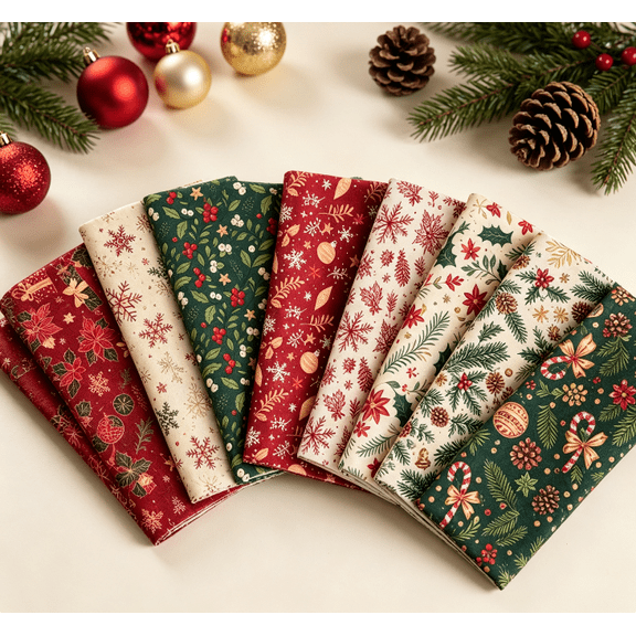 Christmas Pattern Textile Sheets 8 Pieces 15.75x19.69 Inch Soft Fabric Material for Handcraft Quilting and DIY Splicing