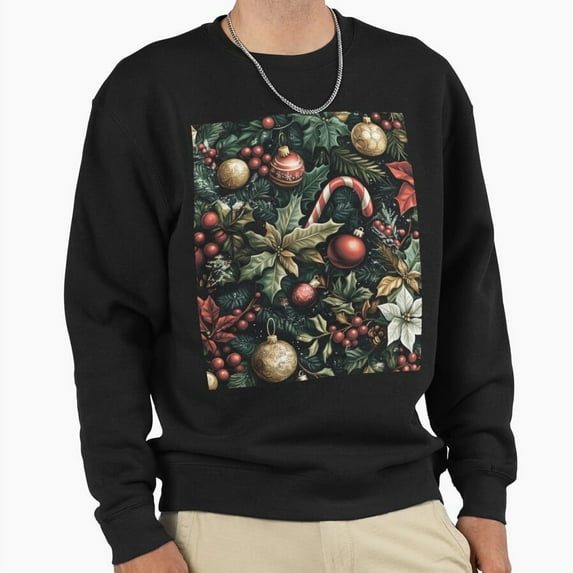 Christmas Pattern Vintage Ornament Aesthetic Retro Holiday Graphic Art Unisex Sweatshirt - Comfortable Fit G13054, Up to Size 5XL