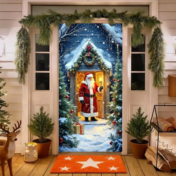 Christmas Patterned Door Decor With Elastic Fabric Fit, Seasonal Hanging Banner For Home, Office, And Party Entryway Holiday Ambiance And Welcome Display