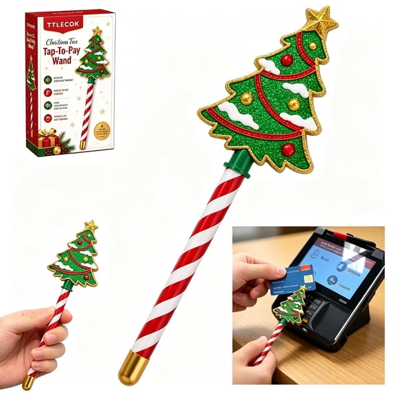Christmas Payment Wand, Christmas Tree Tap‑to‑Pay Magic Wand, Candy Cane Handle Payment Stick, Novelty Checkout Accessory for Retail Store Holiday Operations