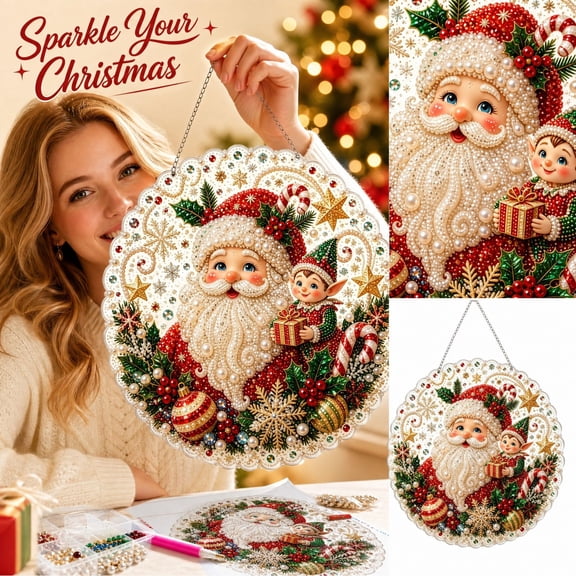 Christmas Pearl Acrylic Hanging Ornament DIY Art Kit Anti Yellowing Round Holiday Pendant Craft Set for Adults Window Decor