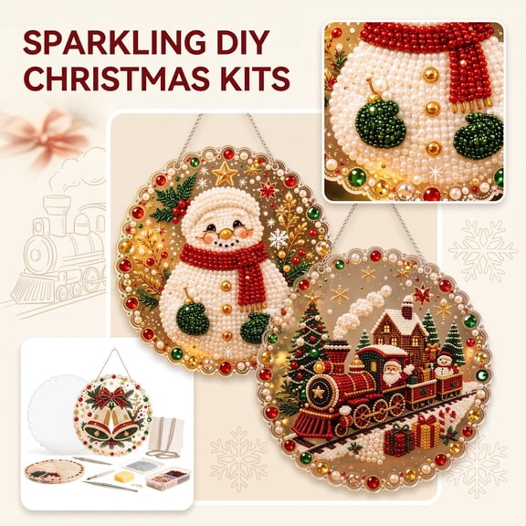 Christmas Pearl Art DIY Diamond Painting Hanging Suncatcher Ornament (Bell) | Christmas Diamond Painting Hanging Pendant, Handmade Holiday Rhinestone Gem Craft Crystal Pearl Bead Wall Window Decor