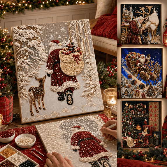 Christmas Pearl Art DIY Kit, 5D Pearl Diamond Art Kit for Adults Christmas, 3D Beaded Painting Craft with Clear Symbols, 30 x 40 cm Holiday Pearl Wall Art Decoration