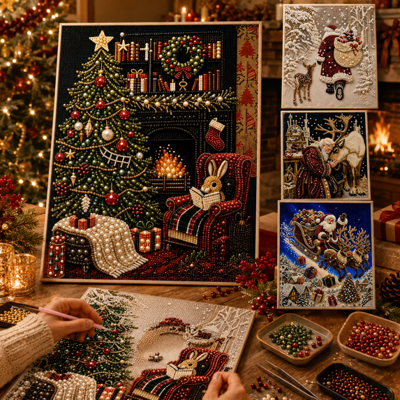 Christmas Pearl Art DIY Kit, 5D Pearl Diamond Art Kit for Adults Christmas, 3D Beaded Painting Craft with Clear Symbols, 30 x 40 cm Holiday Pearl Wall Art Decoration