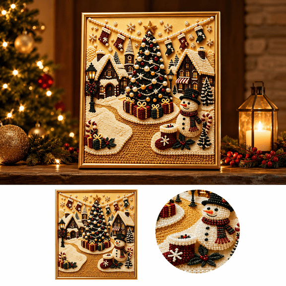 Christmas Pearl Art DIY Kits for Adults, Winter Cabin Santa Reindeer Wall Decor Craft Set, Festive Holiday Gift
