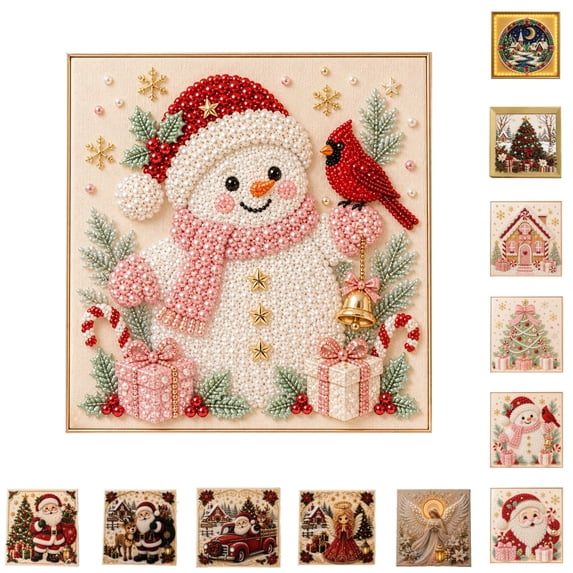 Christmas Pearl Art Kit with Red and White Beads,Santa Claus Design and Frame, DIY Pearl Diamond Painting Craft for Holiday Home Decor