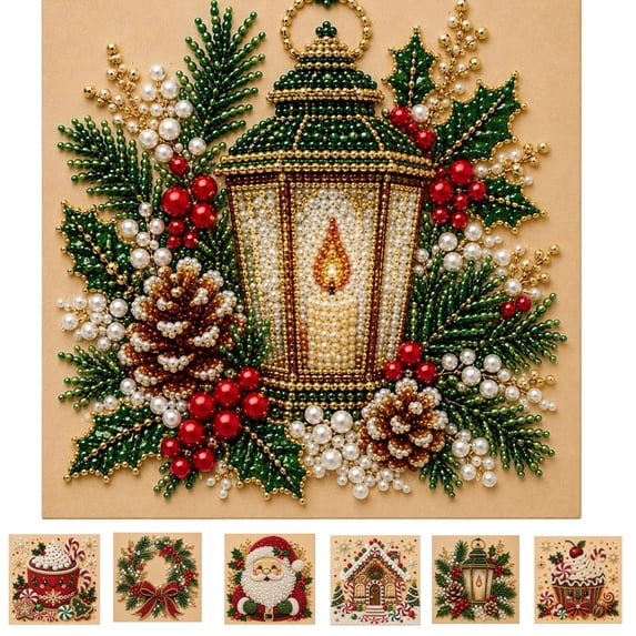 Christmas Pearl Art Kits for Adults Pearl Diamond Art Diy Kits DIY Pearl Painting Kit for Beginners,7.87x7.87 Inch Gemstone Diamond Dots Beads Handmade Hanging Painting Kit for Home Wall Decor
