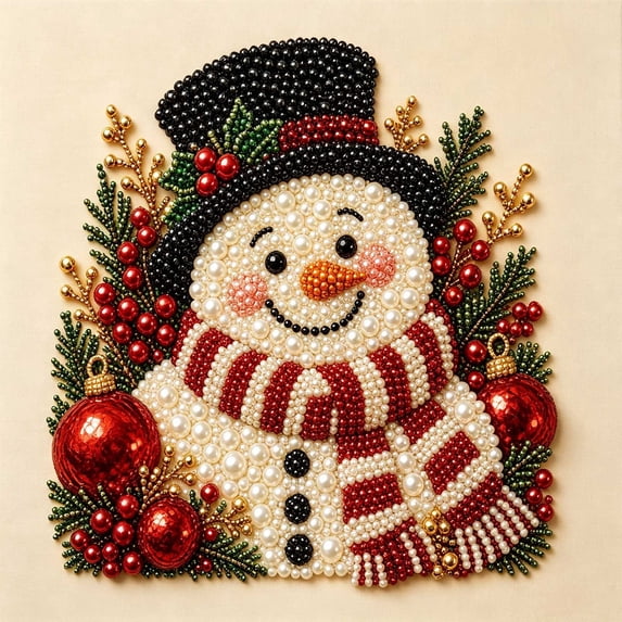 Christmas Pearl Beads Art Kit, Full Drill Round Gem Painting for Holiday Wall Decor DIY Gift 7.8x7.8in