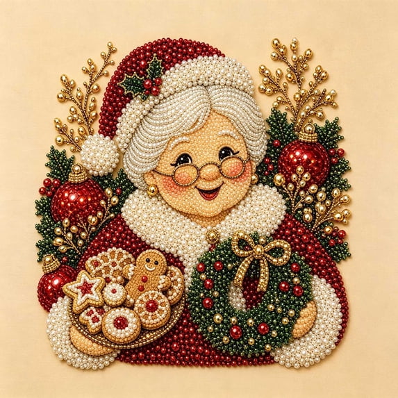 Christmas Pearl Beads Art Kit, Full Drill Round Gem Painting for Holiday Wall Decor DIY Gift 7.8x7.8in