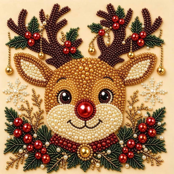Christmas Pearl Beads Art Kit, Full Drill Round Gem Painting for Holiday Wall Decor DIY Gift 7.8x7.8in