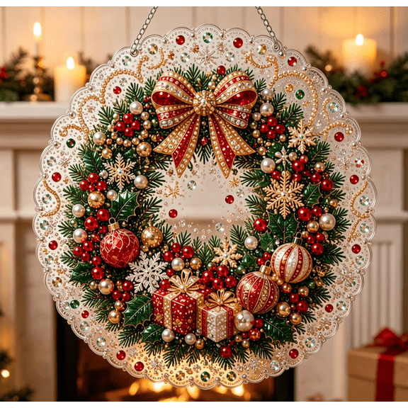 Christmas Pearl Diamond Art Acrylic Hanging Ornament Kit, Diamond Painting Kit, Christmas Decorations, Christmas Decor,Clear Acrylic Board with Pearl DIY Handmade Christmas Holiday Hanging Decor