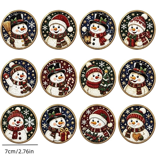 Christmas Pearl Diamond Art, Christmas Ornaments, 12PCS Snowman Wooden Hanging Kit for Adult Beginner, Sparkling Faceted Gem Dots Hanging for Tree Shelf Porch